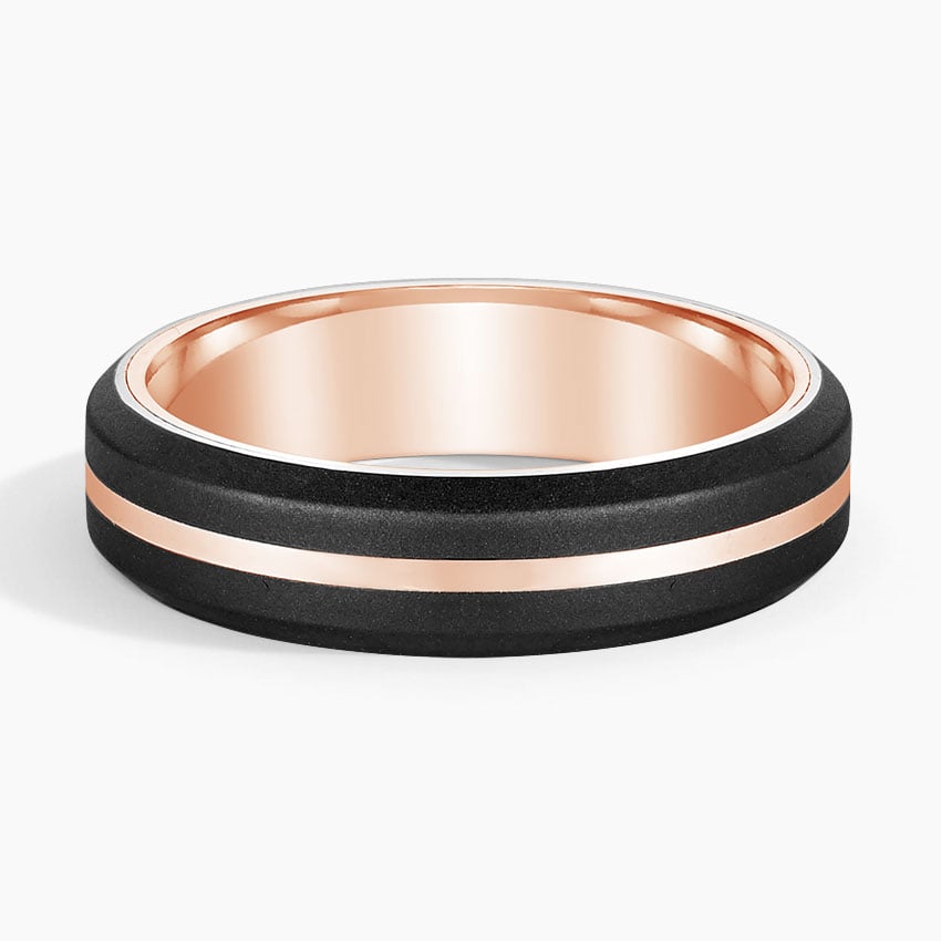 Jasper Black 6mm Wedding Ring in 14K Rose Gold