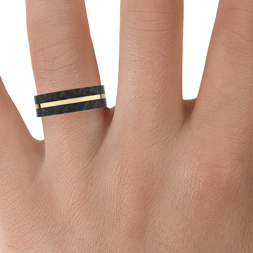 18K Yellow Gold Avenue Black 7mm Wedding Ring