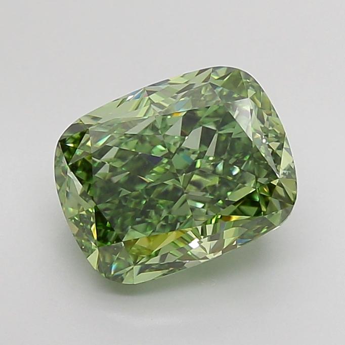 4.71 Ct. Fancy Vivid Green Cushion Lab Grown Diamond