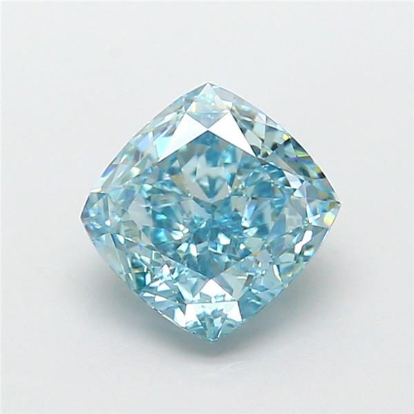 2.03 Ct. Fancy Vivid Greenish Blue Cushion Lab Grown Diamond