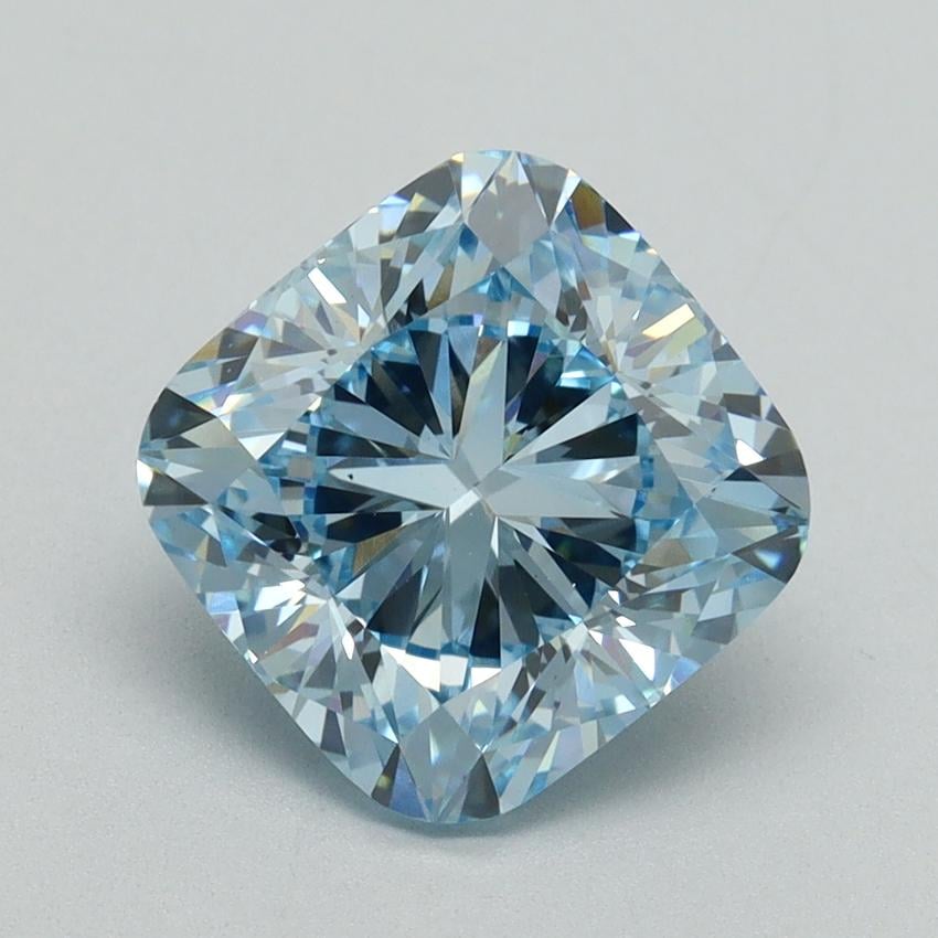 3.24 Ct. Fancy Vivid Blue Cushion Lab Grown Diamond