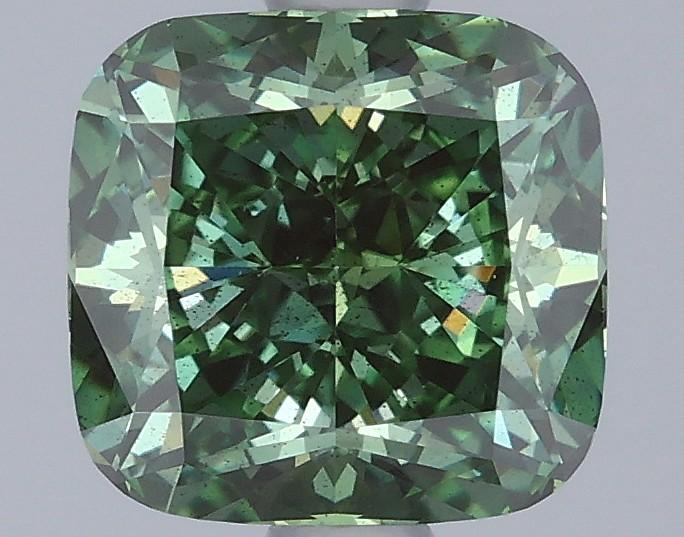 1.59 Ct. Fancy Vivid  Green Cushion Lab Grown Diamond
