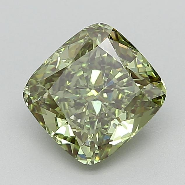 2.03 Ct. Fancy Vivid  Green Cushion Lab Grown Diamond
