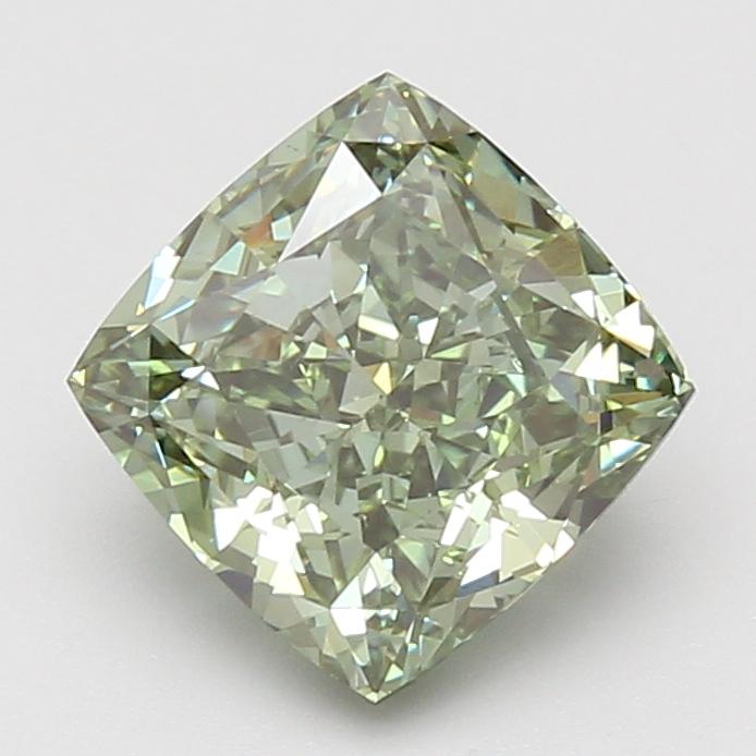 3.02 Ct. Fancy Vivid Green Cushion Lab Grown Diamond