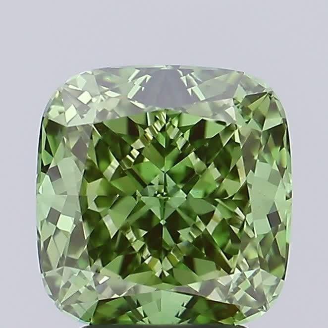 3.02 Ct. Fancy Vivid Green Cushion Lab Grown Diamond
