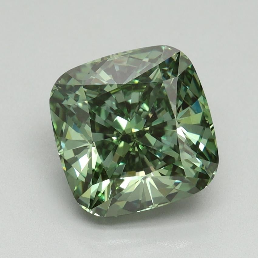 3.02 Ct. Fancy Vivid Green Cushion Lab Grown Diamond