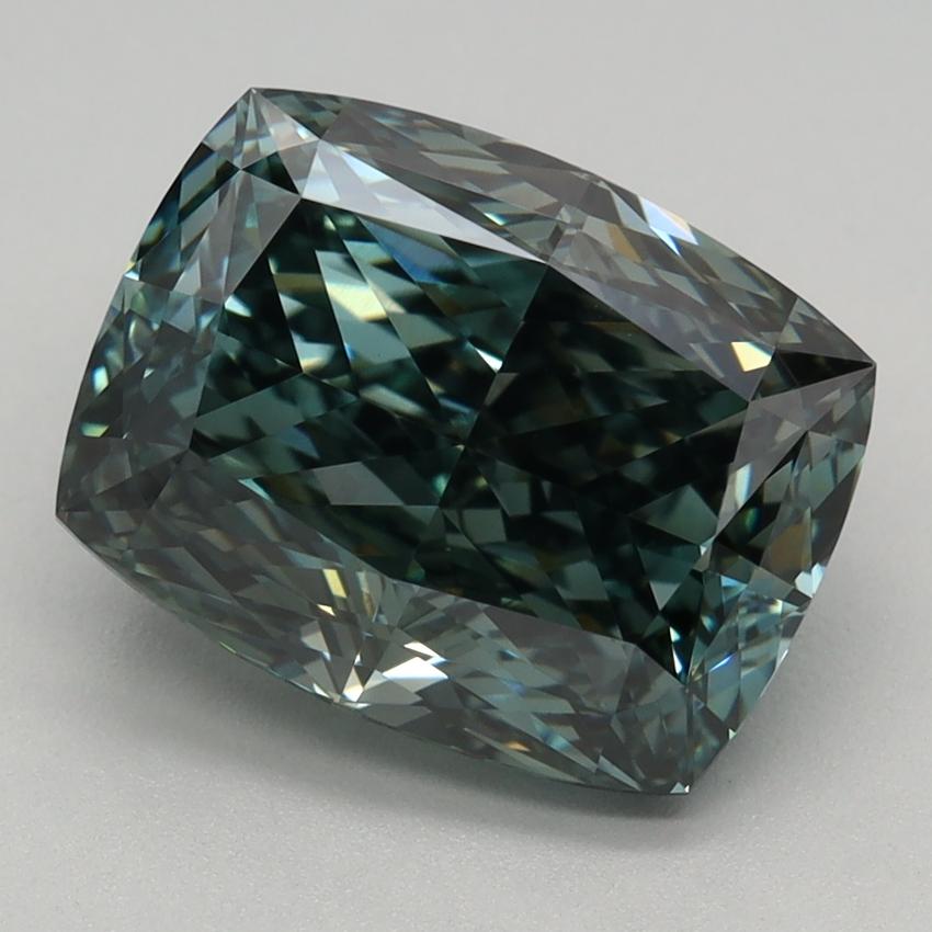 2.74 Ct. Fancy Vivid Green Cushion Lab Grown Diamond