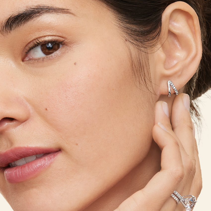 Silver Zuri Diamond Huggie Earrings