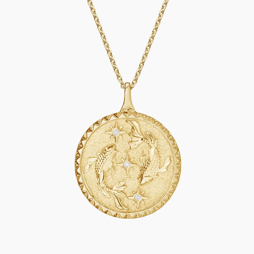 Pisces Zodiac Sign Pendant Necklace, 14K Yellow Gold