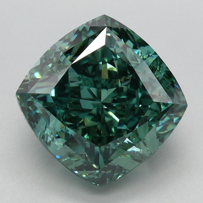3.50 Ct. Fancy Vivid Green Cushion Lab Grown Diamond