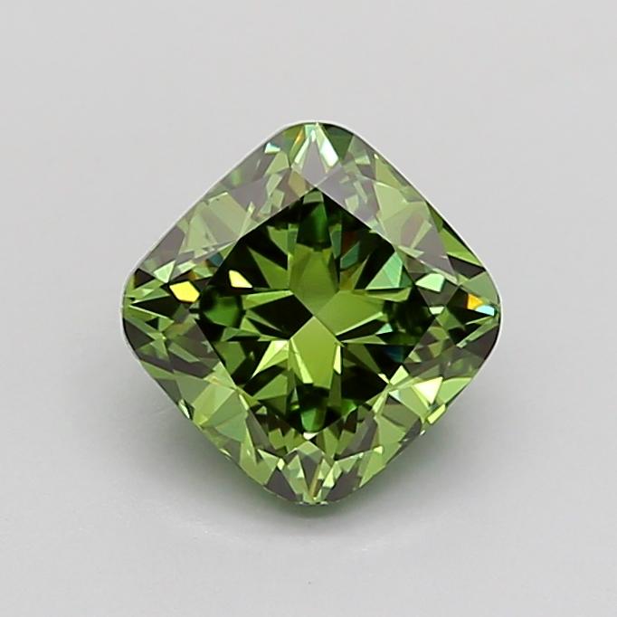 1.21 Ct. Fancy Vivid Green Cushion Lab Grown Diamond