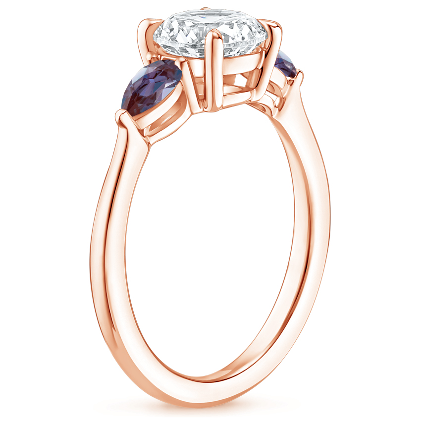 14K Rose Gold Opera Ring with Lab Alexandrite Accents, large side view