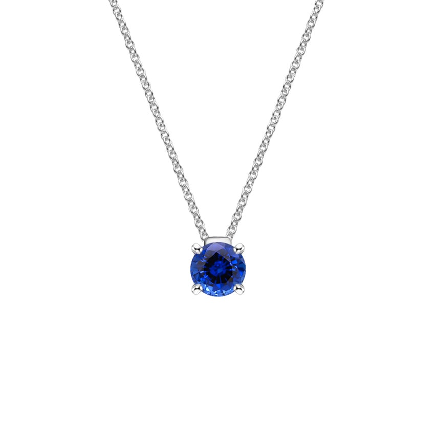 White gold finish oval blue sapphire & pendant chain created diamond necklace