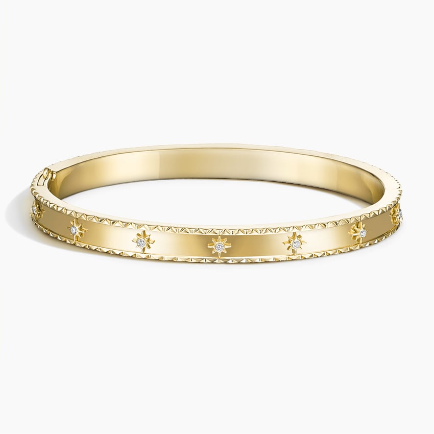 Diamond Stars Bangle Bracelet, 14K Yellow Gold