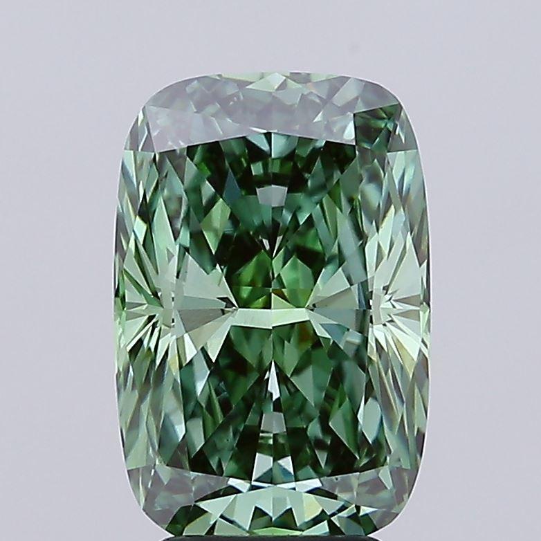 4.09 Ct. Fancy Vivid Green Cushion Lab Grown Diamond