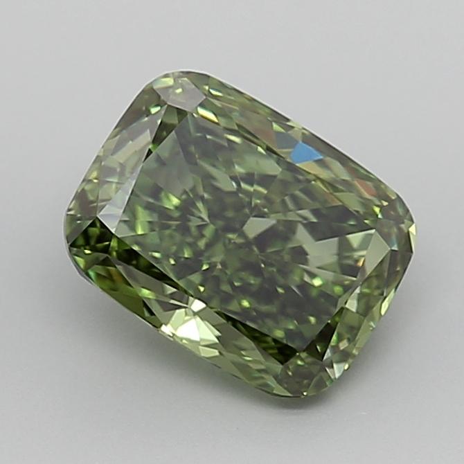 2.34 Ct. Fancy Vivid  Green Cushion Lab Grown Diamond