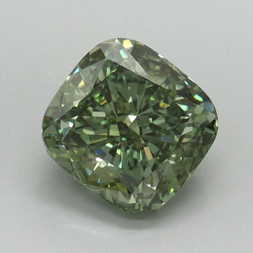 2.18 Ct. Fancy Vivid Green Cushion Lab Grown Diamond