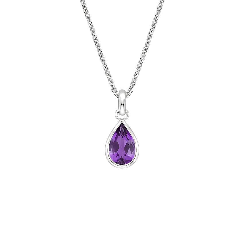 HAZZAR Real 925 Sterling Silver with Natural Purple Tear-Drop Shape Amethyst and CZ Necklace & Earrings Set