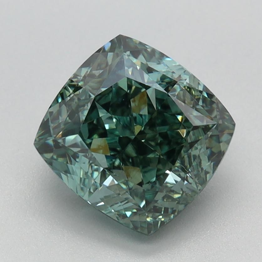 2.07 Ct. Fancy Vivid Bluish Green Cushion Lab Grown Diamond