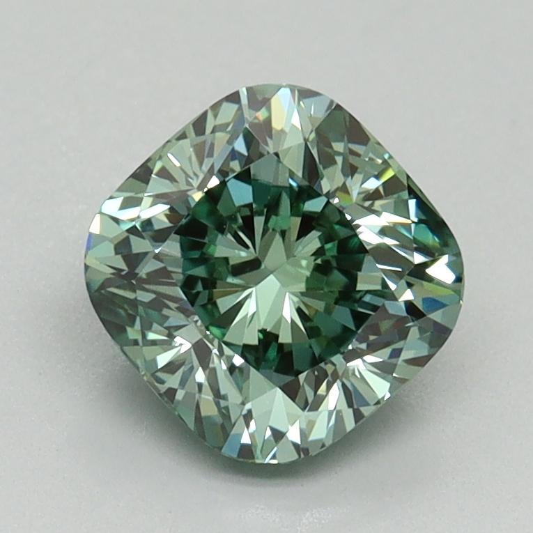1.51 Ct. Fancy Vivid Green Cushion Lab Grown Diamond