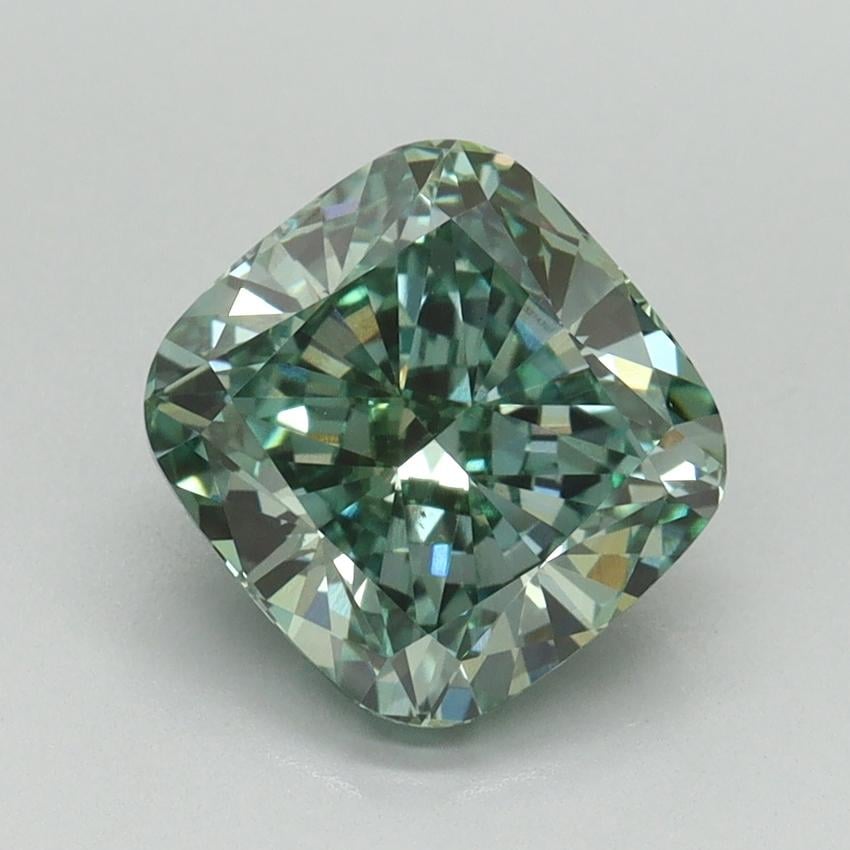 2.30 Ct. Fancy Vivid Green Cushion Lab Grown Diamond