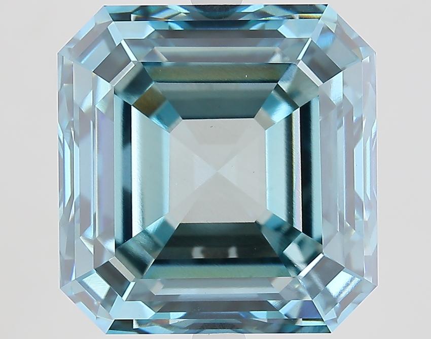 14.76 Ct. Fancy Vivid Greenish Blue Asscher Lab Grown Diamond