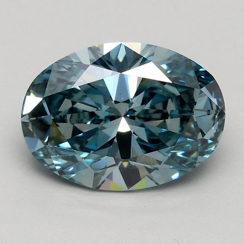 1.62 Ct. Fancy Intense Greenish Blue Oval Lab Grown Diamond