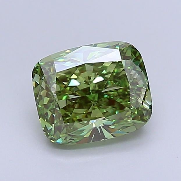 2.61 Ct. Fancy Vivid  Green Cushion Lab Grown Diamond
