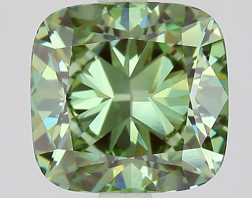 2.61 Ct. Fancy Vivid Green Cushion Lab Grown Diamond