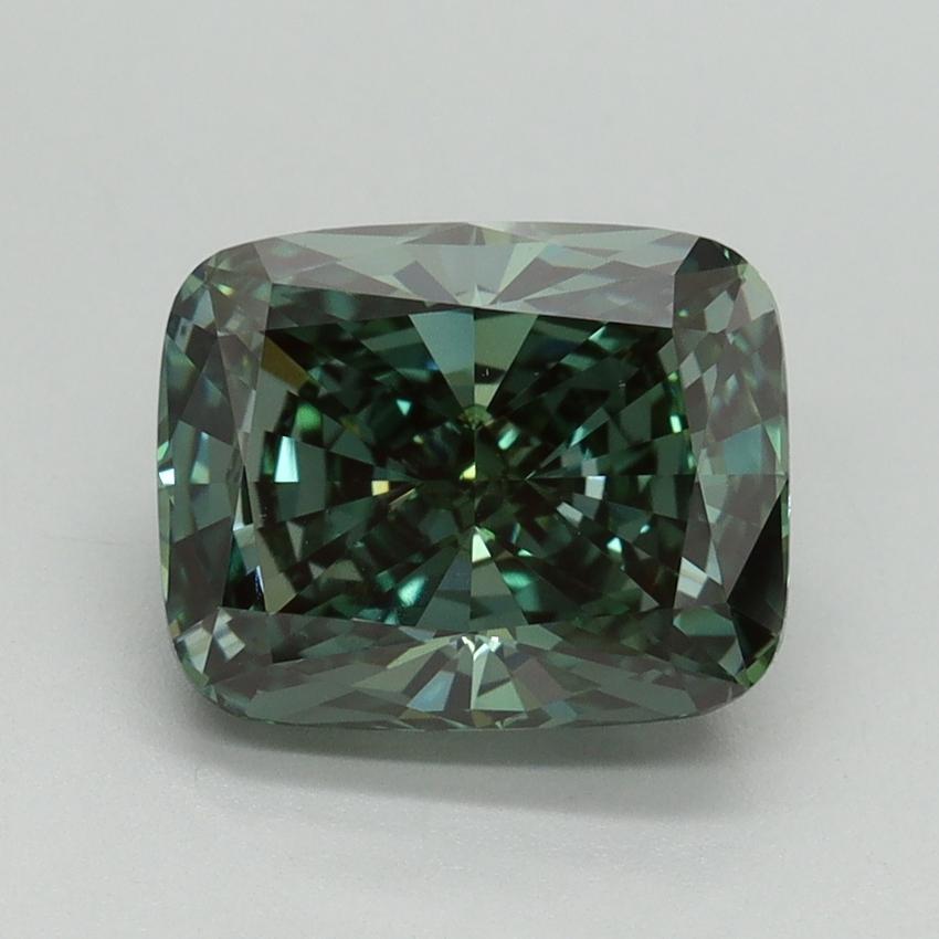 2.99 Ct. Fancy Vivid Green Cushion Lab Grown Diamond