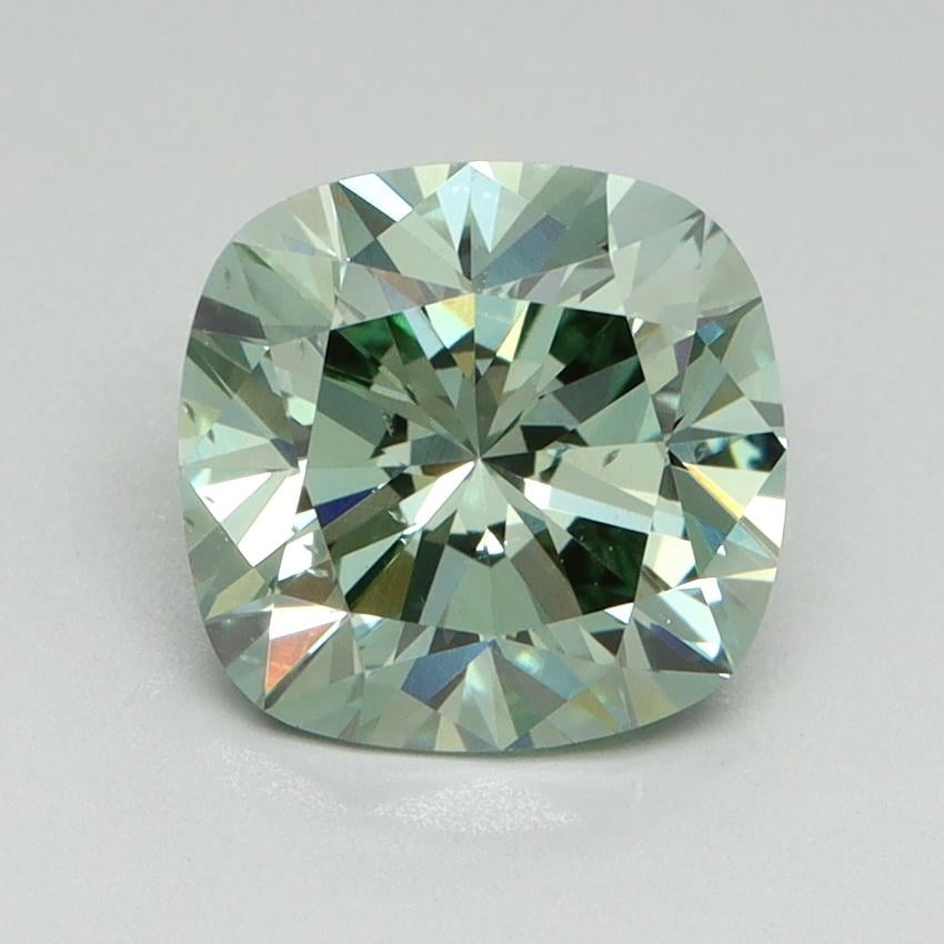 2.01 Ct. Fancy Vivid Green Cushion Lab Grown Diamond