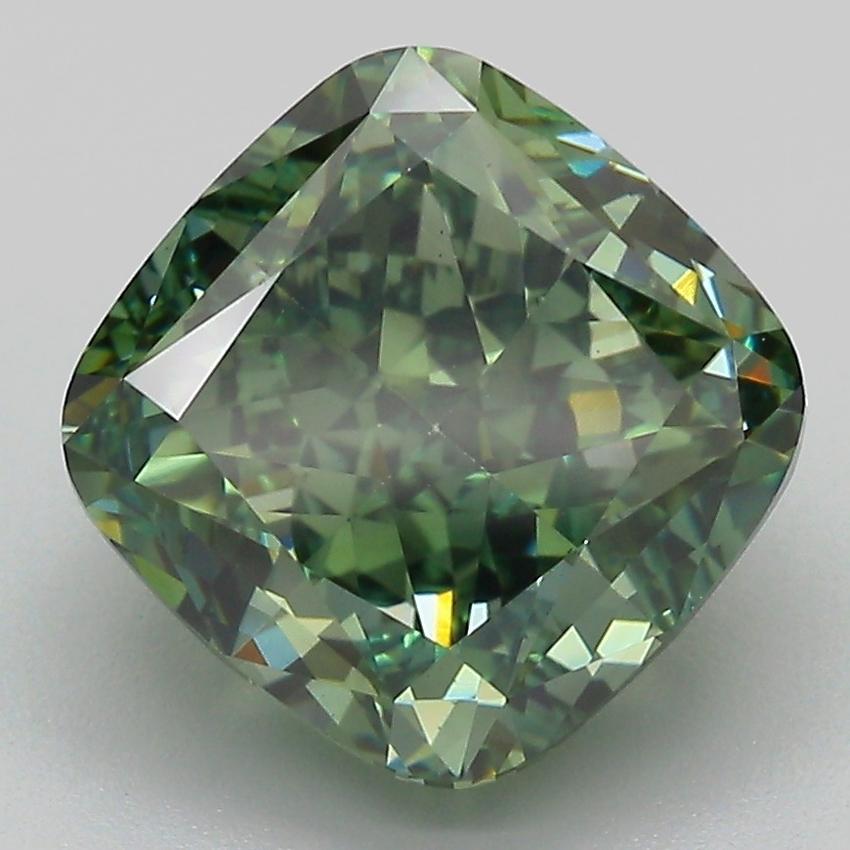 4.97 Ct. Fancy Vivid  Green Cushion Lab Grown Diamond