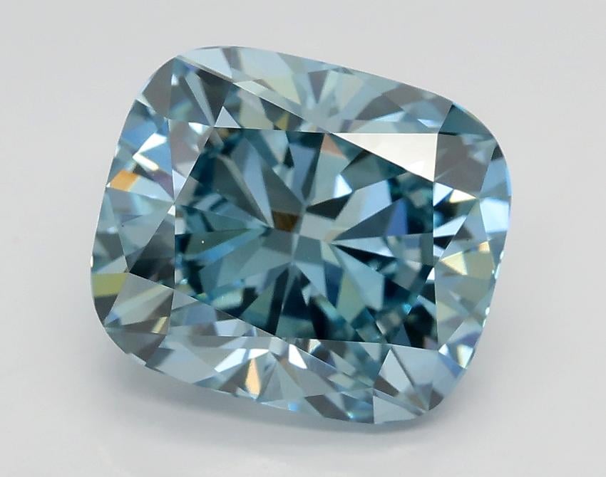 4.13 Ct. Fancy Vivid Greenish Blue Cushion Lab Grown Diamond