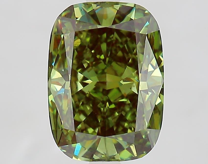 3.10 Ct. Fancy Vivid Green Cushion Lab Grown Diamond
