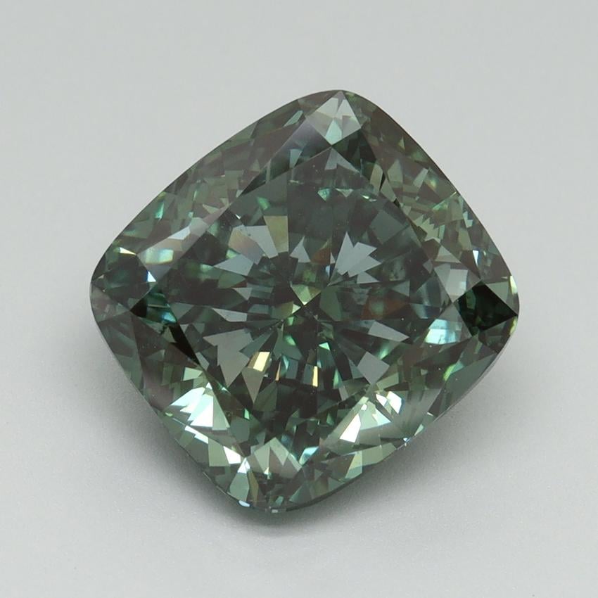 5.00 Ct. Fancy Vivid Green Cushion Lab Grown Diamond