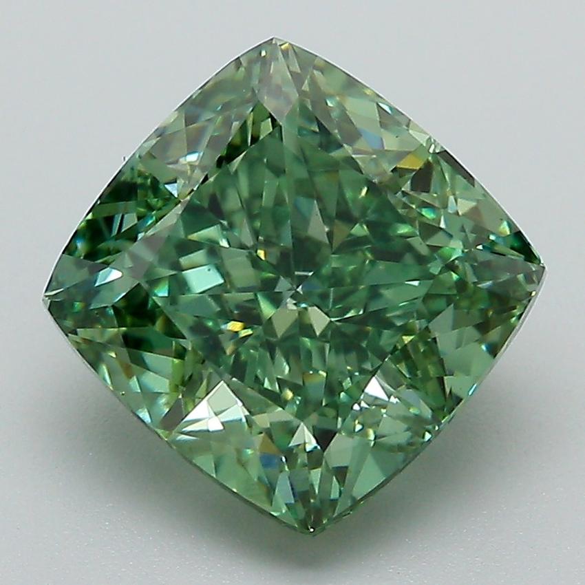 4.16 Ct. Fancy Vivid Green Cushion Lab Grown Diamond
