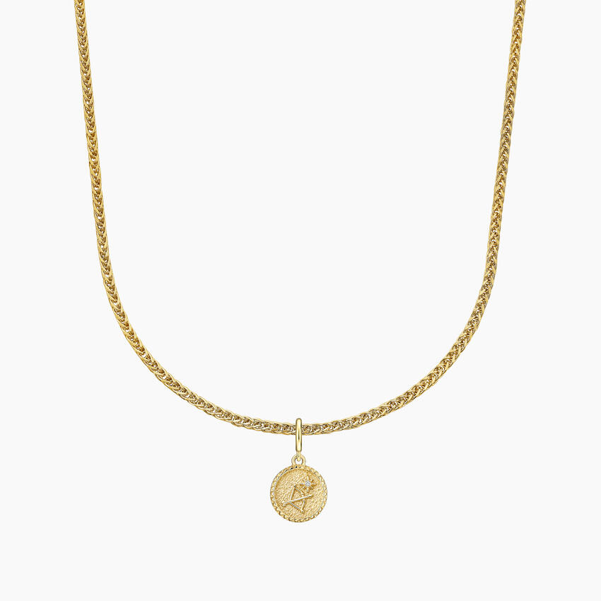 14K Yellow Gold Zodiac Diamond Sagittarius Charm with Dakota 16 in. Lightweight Wheat Chain Necklace (1.25mm)