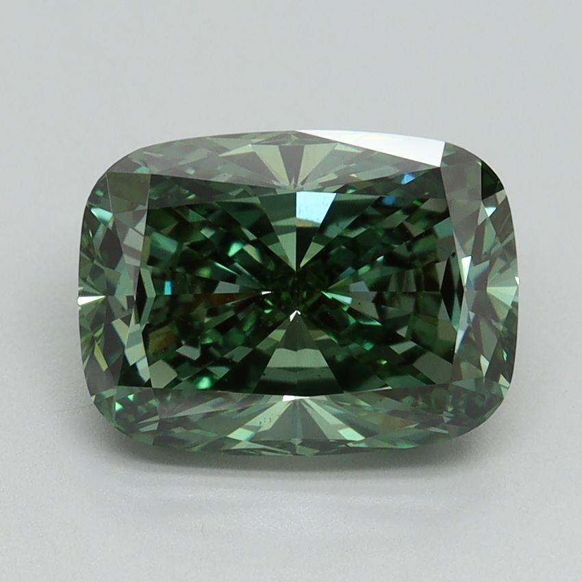3.17 Ct. Fancy Vivid Green Cushion Lab Grown Diamond