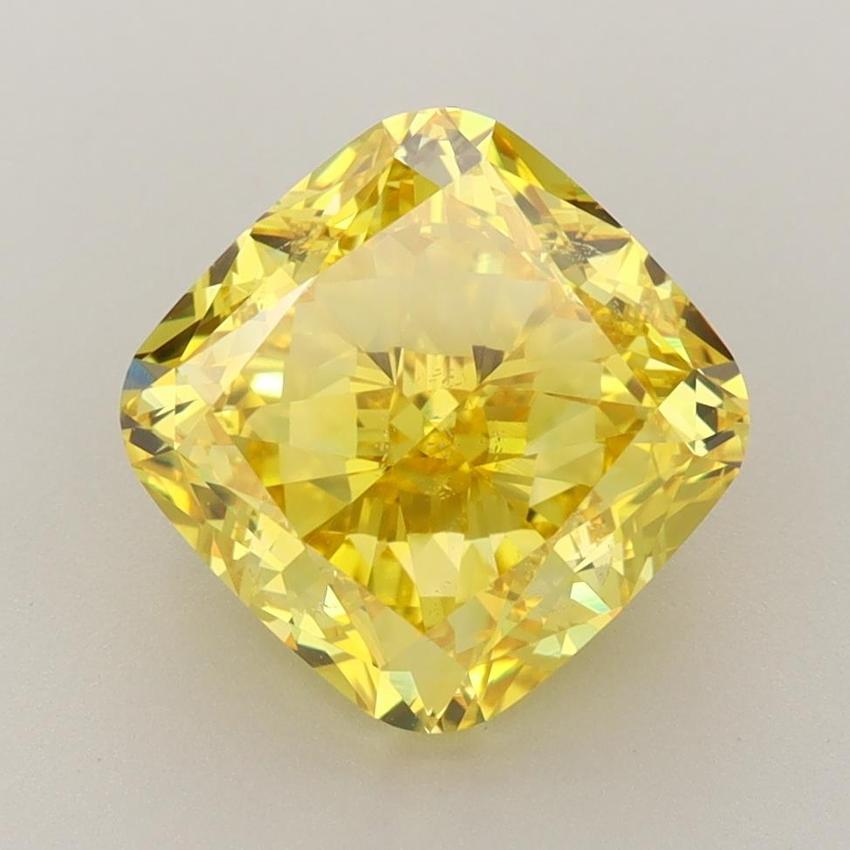 4.06 Ct. Fancy Vivid Yellow Cushion Lab Grown Diamond