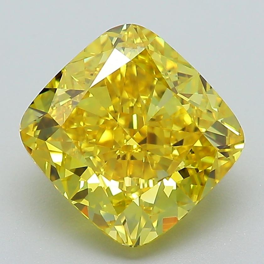 3.65 Ct. Fancy Vivid Yellow Cushion Lab Grown Diamond