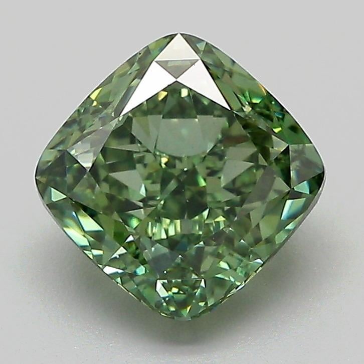 2.04 Ct. Fancy Vivid Green Cushion Lab Grown Diamond