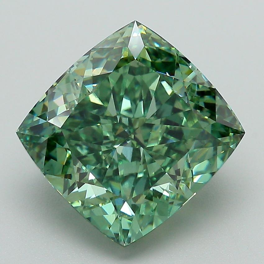 6.38 Ct. Fancy Vivid Green Cushion Lab Grown Diamond