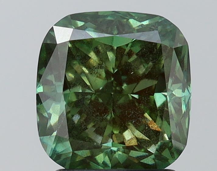 2.60 Ct. Fancy Vivid Green Cushion Lab Grown Diamond