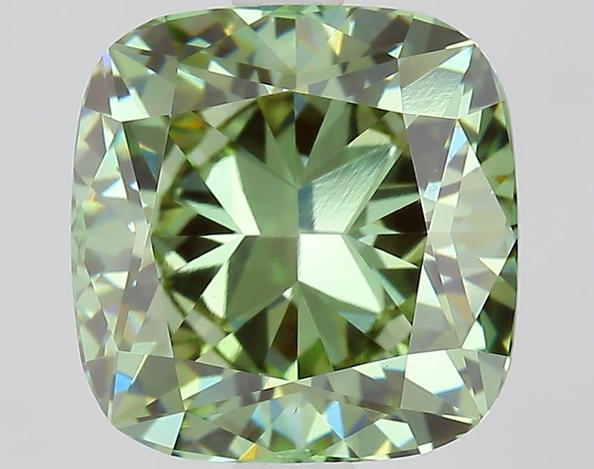 2.77 Ct. Fancy Vivid Green Cushion Lab Grown Diamond