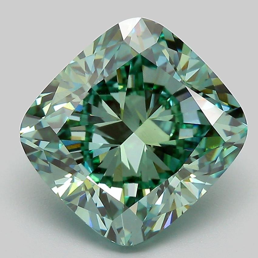 7.00 Ct. Fancy Vivid Green Cushion Lab Grown Diamond