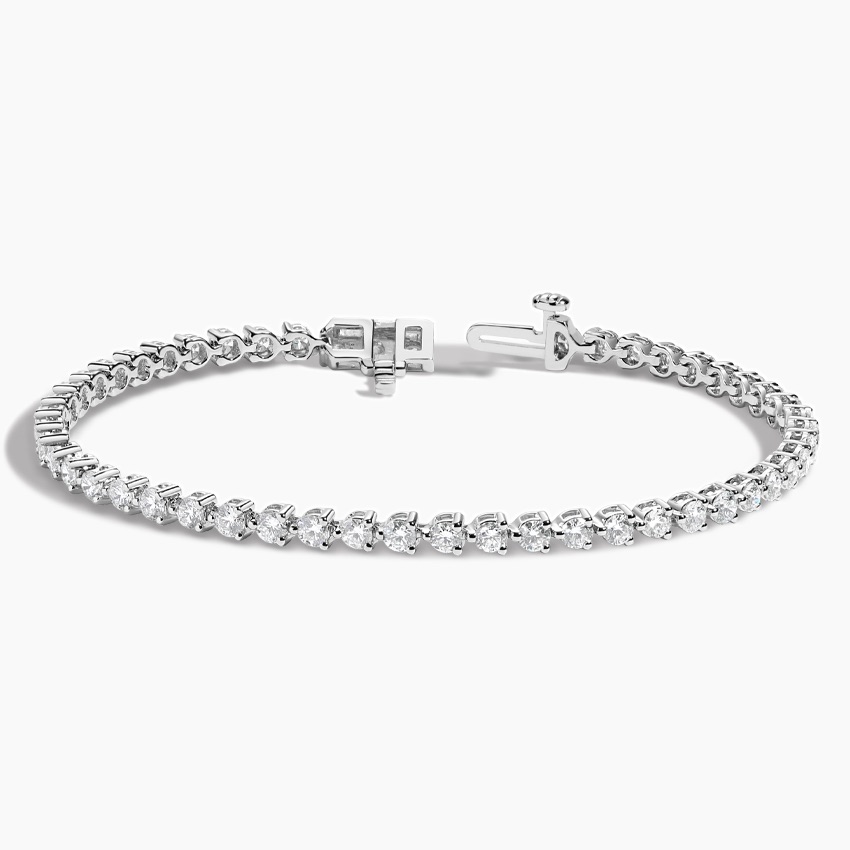 18K White Gold Three Prong Diamond Tennis Bracelet Three Carats ...