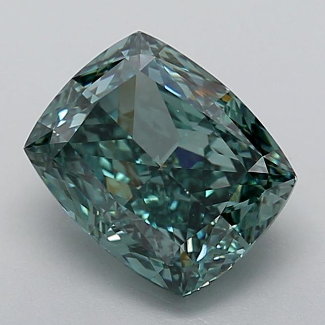 3.24 Ct. Fancy Vivid Green Cushion Lab Grown Diamond