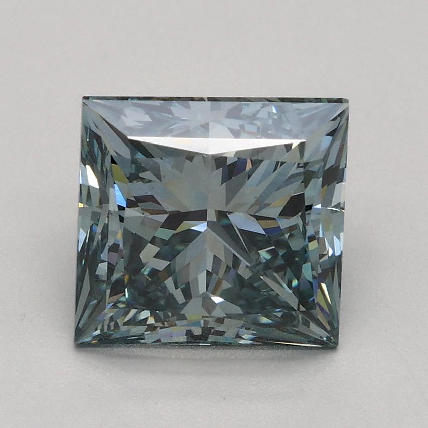 2.00 Ct. Fancy Intense Green Blue Princess Lab Grown Diamond