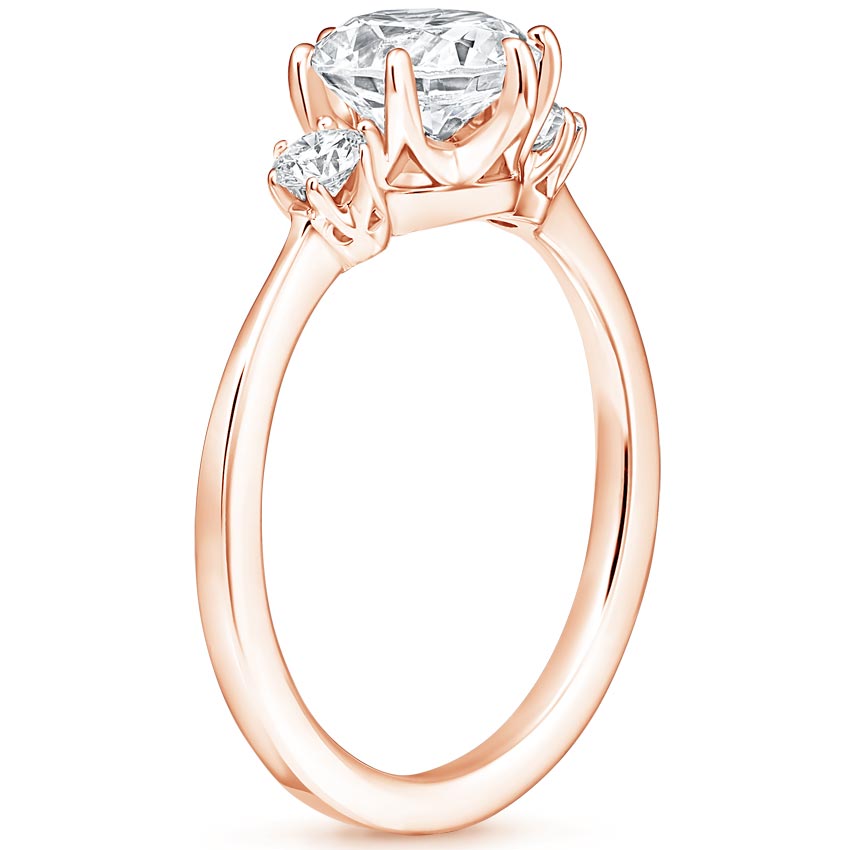 14K Rose Gold Tallula Three Stone Diamond Ring, large side view