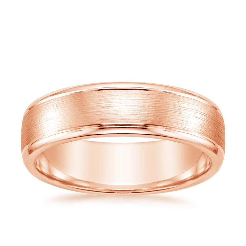 5mm Beveled Edge Matte Wedding Ring with Grooves in 14K Rose Gold